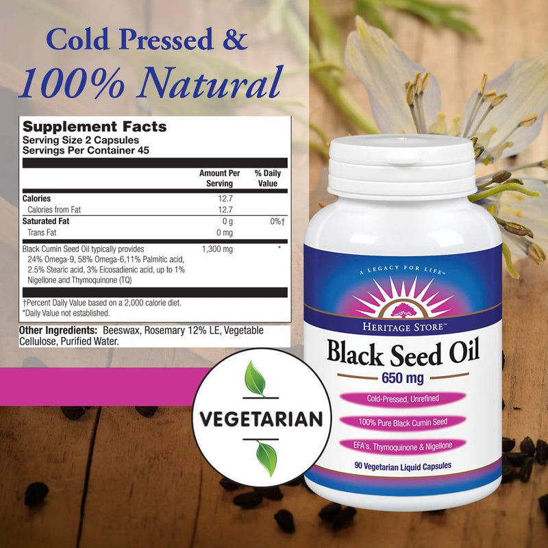 [Australia] - Heritage Store Black Seed Oil 650 Mg, 90 Count | 60 Day Money Back Guarantee 