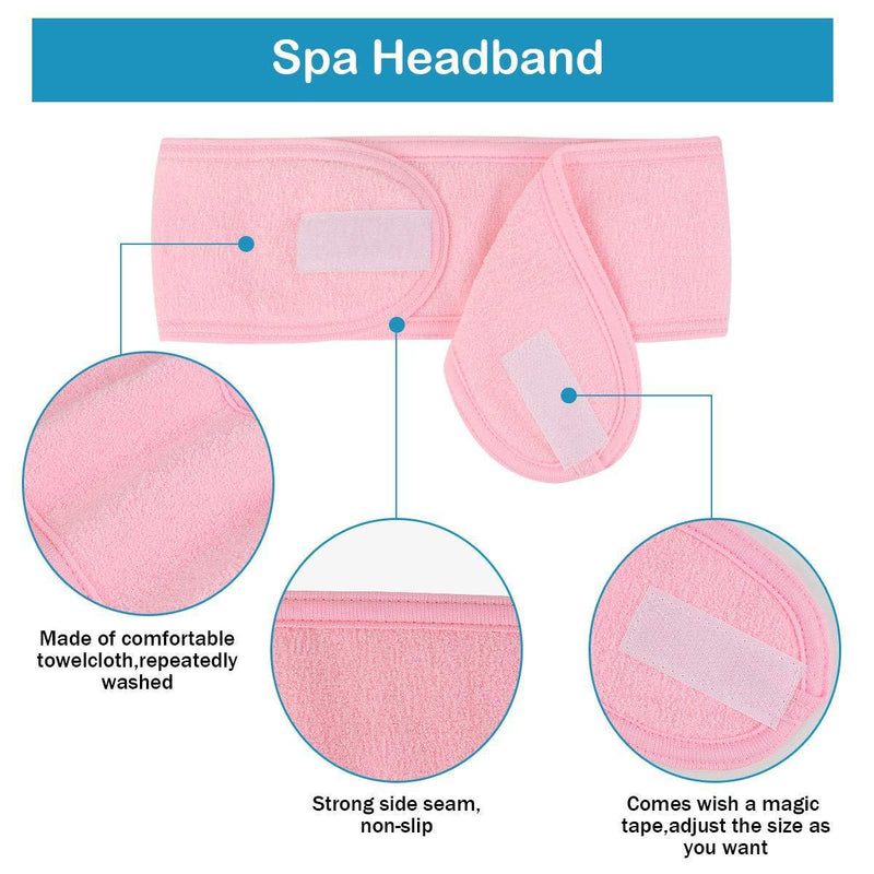 [Australia] - Spa Headband - 2 Pieces Facial Women Makeup Hairband Towel Cloth With Adjustable Magic Sticker For Washing Face Makeup Black+Pink 