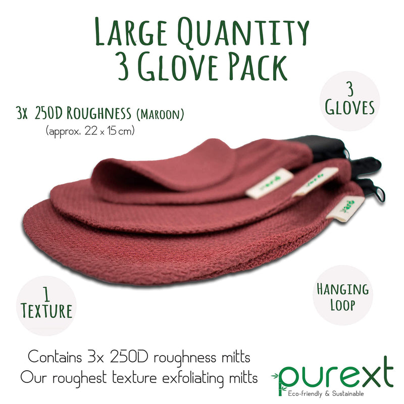 [Australia] - PureXT 3 Exfoliating Gloves - Kessa Hammam Body Scrubber - Fake Tan Remover Exfoliator Mitts (250D) 