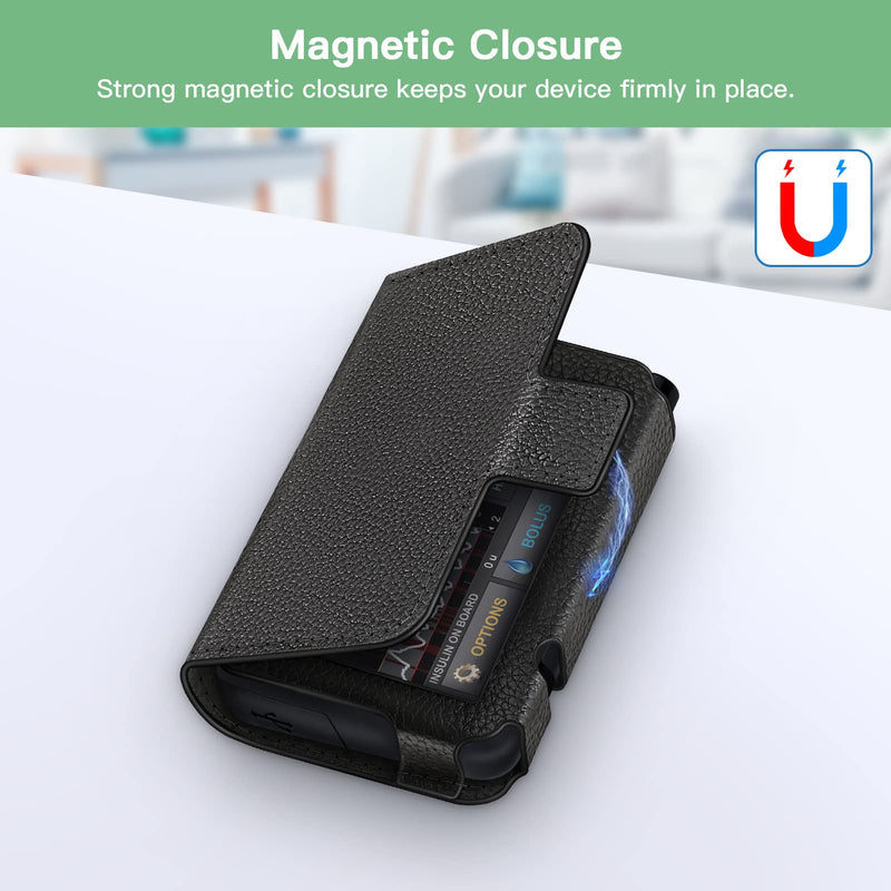 [Australia] - MEDMAX PU Leather Protective Case for Tandem T:Slim X2 / T:Slim Insulin Pumps, Lightweight Diabetic Storage Carrying Case with Belt Clip, (Black) Black 