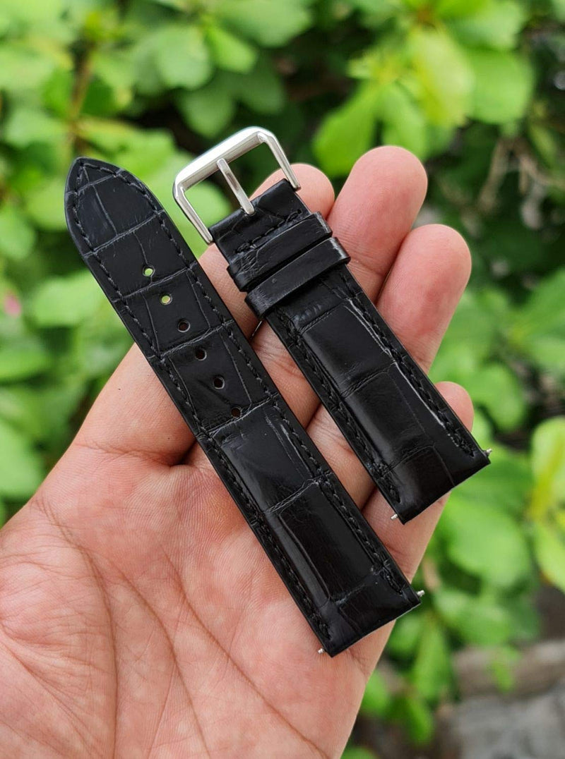 [Australia] - Crocodile Watch Strap Band Belly or Hornback Handmade by Vietnamese 18mm 19mm 20mm 21mm 22mm 24mm CROC Black #1 