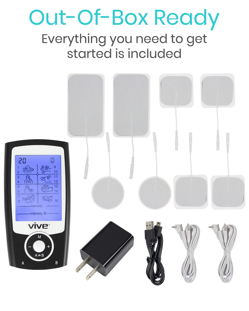 [Australia] - Vive Tens Unit Muscle Stimulator- Stim Machine with Self Sticking Electrodes Pads, Massager for Upper & Lower Back, Sciatica, Neck Pain Relief, Electric Shock Therapy for Muscles & Pain Management 
