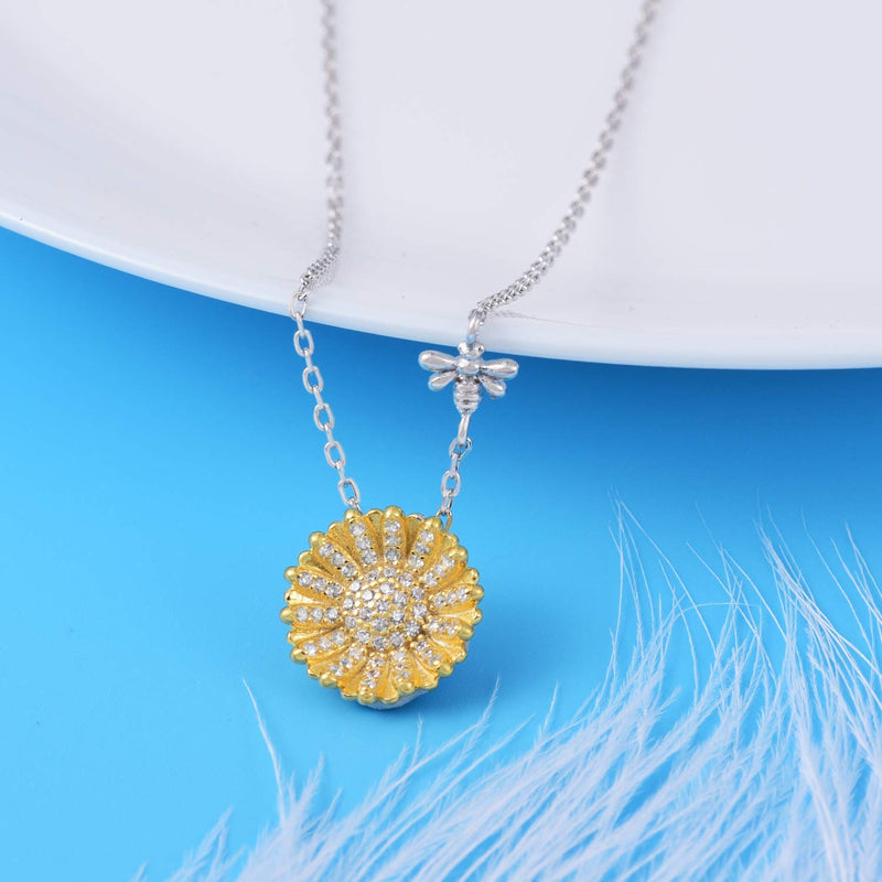 [Australia] - My Sunshine Sunflower Necklace 925 Sterling Silver Jewelry Daisy Bee Pendant Christmas Birthday Gift for Women Girls 