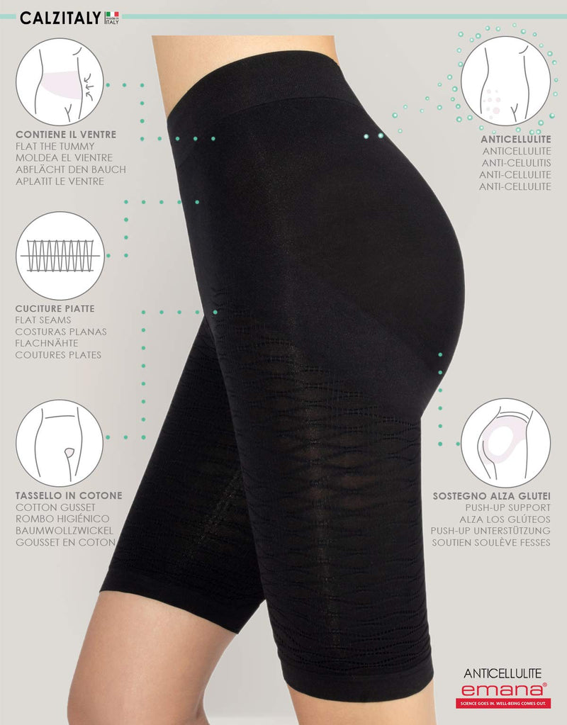[Australia] - CALZITALY Anticellulite Control Shaper Shorts with Massage Effect | Skin, Black | S, M, L, XL | Made in Italy 