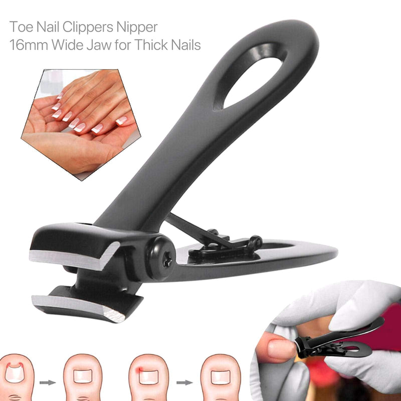 [Australia] - Nail Clippers 16mm Wide Large Jaw Opening For Thick Nail Stainless Steel Black Fingernail and Toenail Nipper Cutter Podiatry Trimmer Pedicure Manicure Kit 