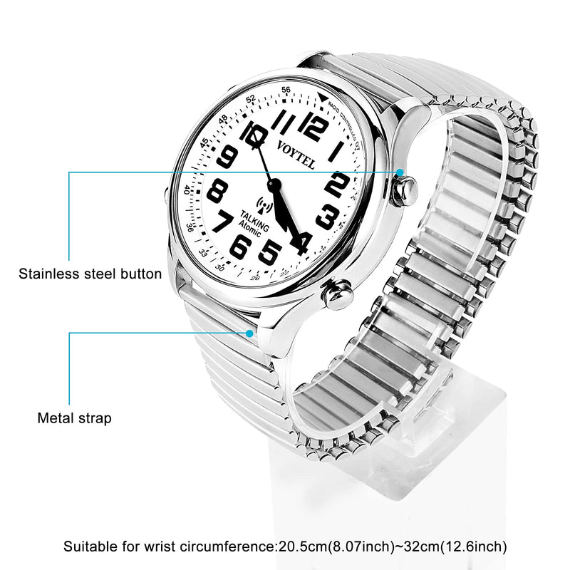 [Australia] - MAUJOY Quality Clear and Loud American Human Voice Atomic English Talking Watch Speaks The Time, Date or Alarm time for Elderly, Impaired Sight or Blind. White Face-Black Numbers 113 
