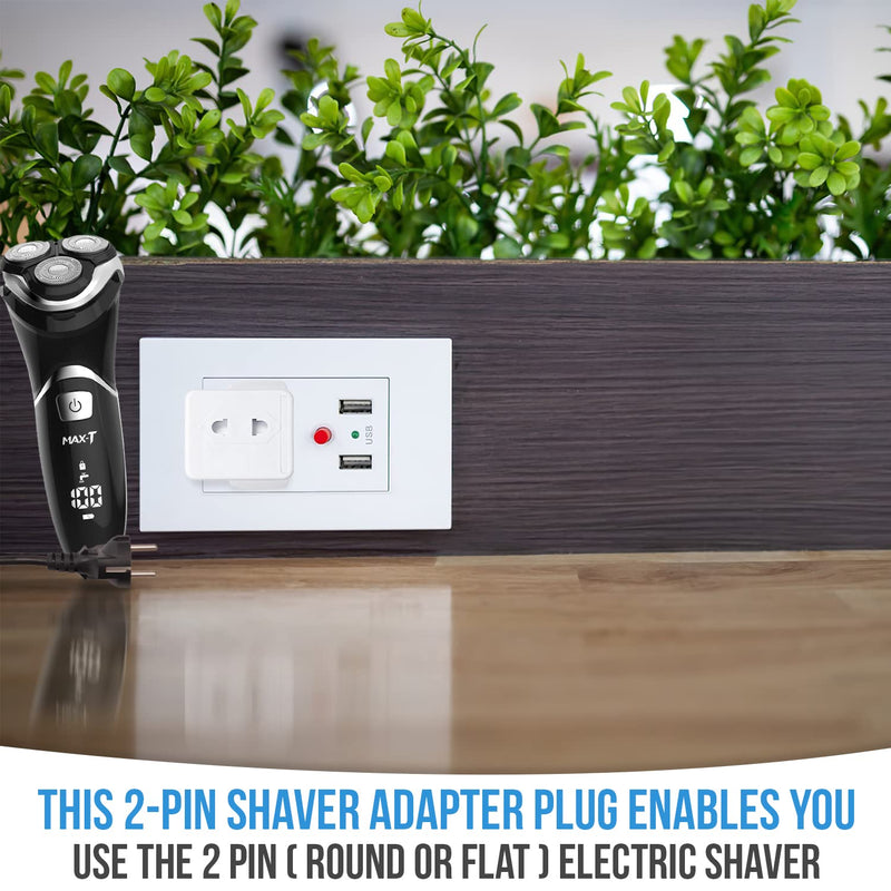 [Australia] - Invero® 2x Pack of Shaver Adaptor UK 3 Pin to 2 Pin Socket Plug Fuse ideal for Electric Toothbrush, Bathroom Shaving and more - White 