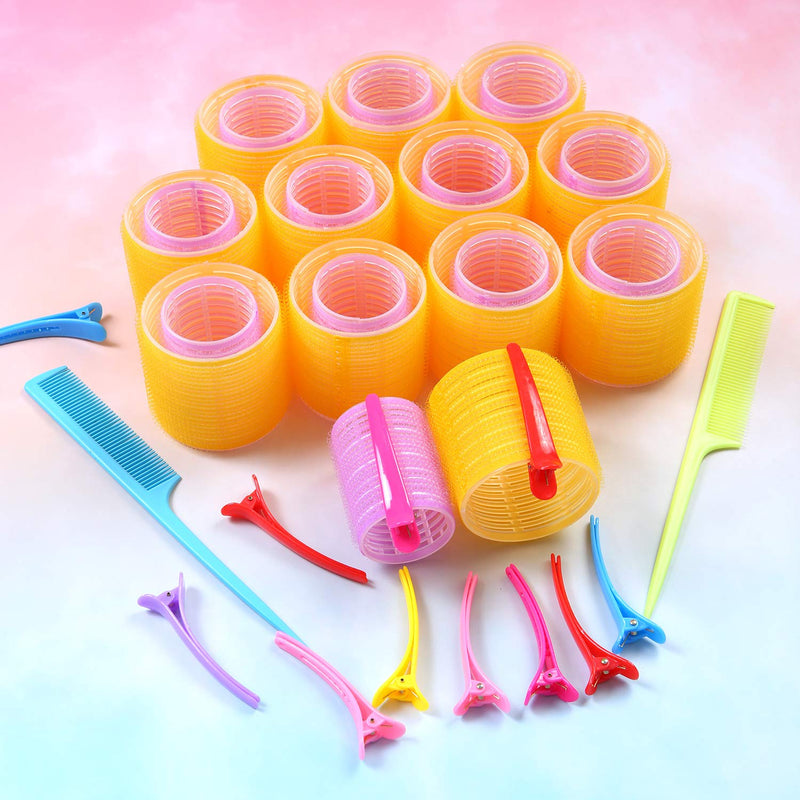 [Australia] - URATOT Jumbo Size Self Grip Hair Rollers Set 24 Rollers, 64mm and 44mm, 20 Duck Bill Clips, 2 Combs, 1 Storage Bag, Hairdo Tools for Adults and Kids 24 Count (Pack of 1) 