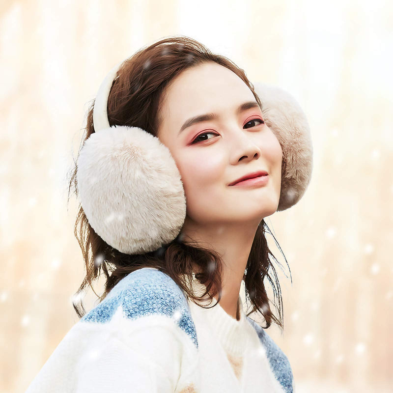 [Australia] - Winter Ear muffs Faux Fur Warm Earmuffs Cute Foldable Outdoor Ear Warmers For Women Girls Black 