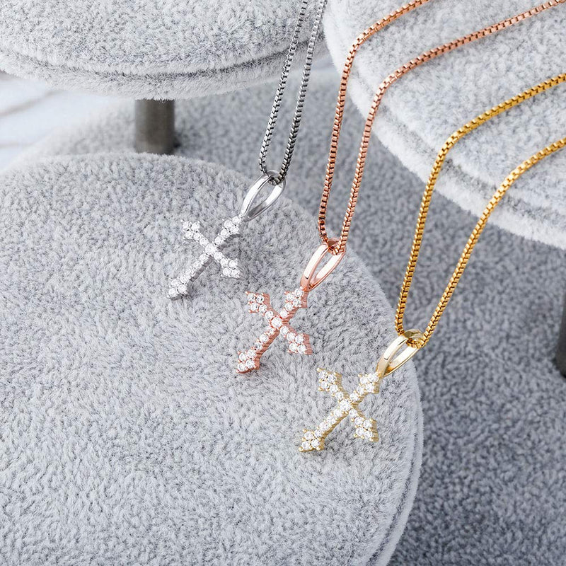 [Australia] - TOPGRILLZ 925 Sterling Silver 14K Gold Plated Small Cross Necklace Pendant for Girls Women Venice Chain Fashion Jewelry Gift White Plated 