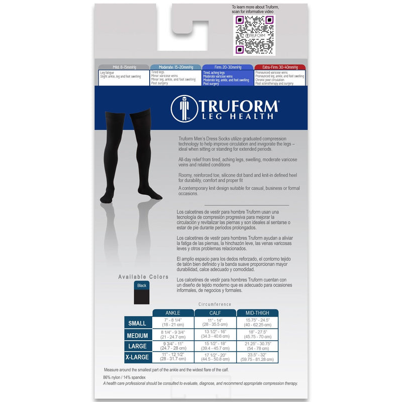 [Australia] - Truform Compression Socks, 20-30 mmHg, Men's Dress Socks, Thigh High Over Knee Length, Black, Large Large (1 Pair) 