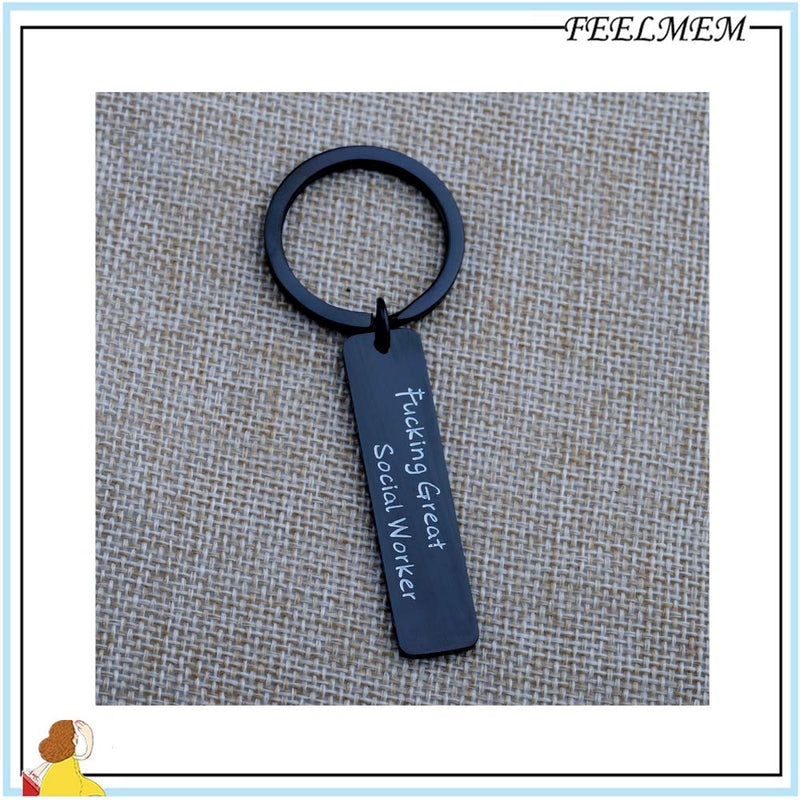 [Australia] - FEELMEM Fucking Great Social Worker Keychain Appreciation Gift for Social Worker MSW Graduation Gift Black keychain 
