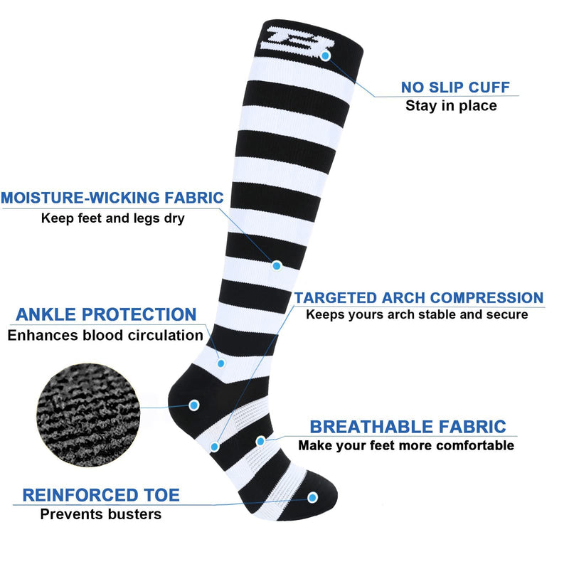[Australia] - 3 PCS Plus size compression socks knee high wide calf 20-30 mmhg 2xl 3xl 4xl 5xl circulation breathable for nurse varices Black and White 3X-Large 