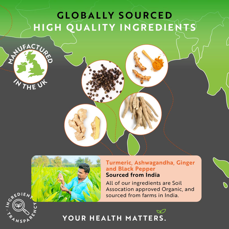 [Australia] - Organic Turmeric 2100mg (High Strength) & Ashwagandha KSM-66 � with Ginger & Black Pepper - 180 Vegan Capsules (2 Month Supply) - Ayurveda Supplement - Made in The UK by Nutravita 