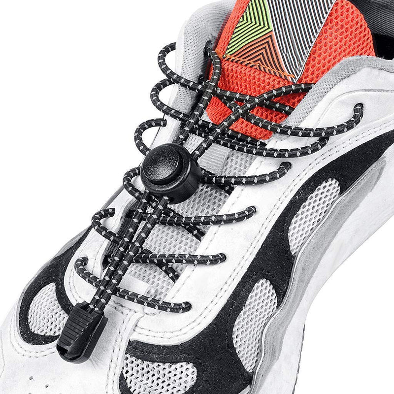 [Australia] - No Tie Shoe Laces Elastic Laces for Trainers White and Black Shoe Laces One Size Fits All for Kids and Adults (2 Pairs) 