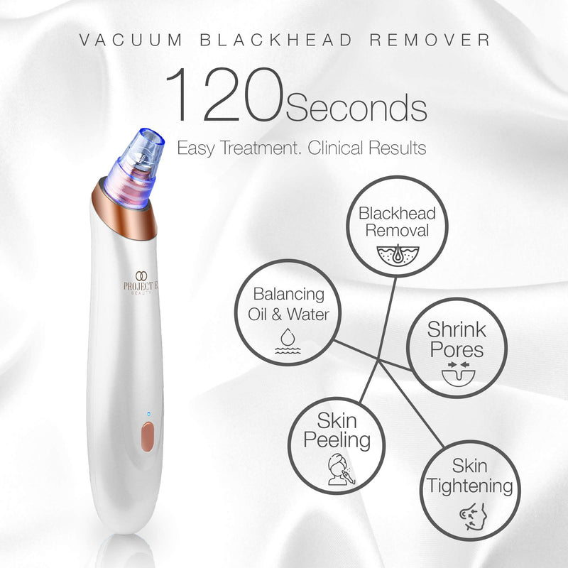 [Australia] - Project E Beauty Vacuum Blackhead Remover Extractor Facial Acne Whitehead Pimple Pore Nose Face Cleanser Tool Device USB Rechargeable 3 Adjustable Suction Power & 4 Replacement Probes for Men & Women 