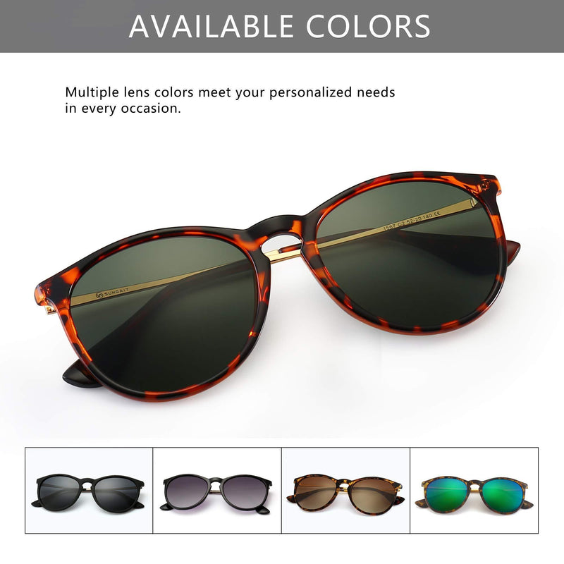 [Australia] - SUNGAIT Vintage Round Sunglasses for Women Classic Retro Designer Style Ladies Sunglasses Tortoise Frame (Glossy Finish)/Green Lens 