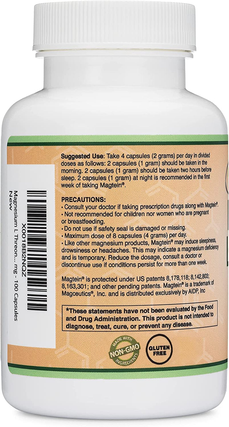 [Australia] - Double Wood Magnesium L Threonate Supplement | 100 High Strength Magnesium L Threonate Capsules - 2000mg Bioavailable Form Magnesium per Serving | Non-GMO & Gluten Free 