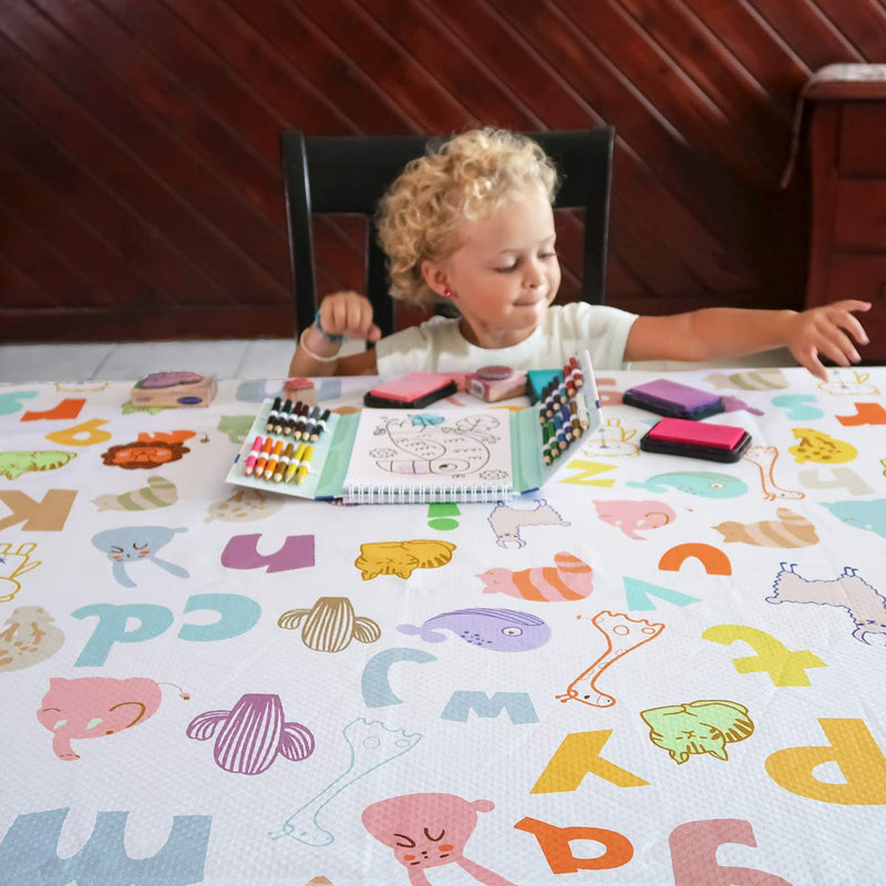 [Australia] - Large Splat Mat for Under High Chair/Arts/Crafts, Womumon Washable Spill Mat Waterproof Anti-Slip Floor Splash Mat, Portable Play Mat and Table Cloth (Alphabet, 130x130cm) Alphabet 