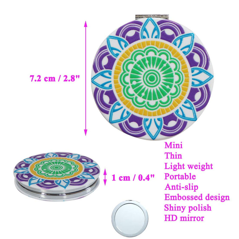 [Australia] - Beaufy Manifying Travel Makeup Compact Mirror Handheld Mini Pocket Purse Folding Portable Small Mirrors Bulk - Dual Beauty Mirrors for Women Girl Lady Men - Embossing Mandala Mixed designs - 6 Pack Blue 