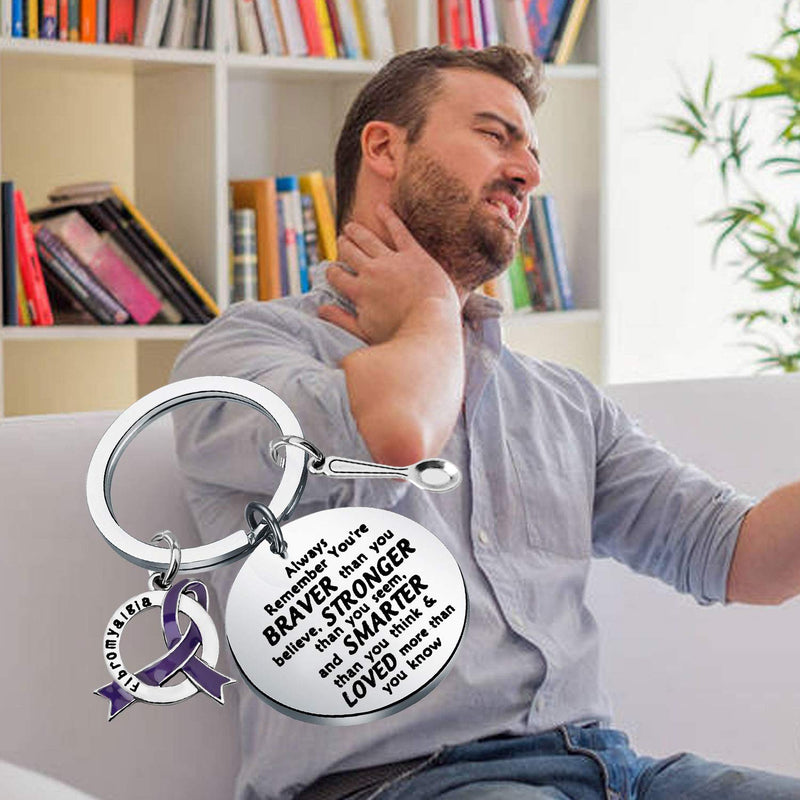 [Australia] - FUSTMW Fibromyalgia Awareness Keychain Gifts Fibromyalgia Awareness Ribbon You are Braved Than You Believe Fibromyalgia Inspiration Jewelry silver 