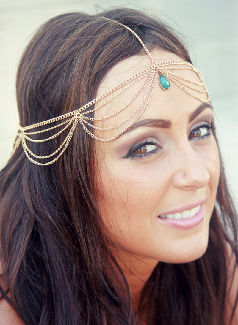 [Australia] - Yean Hair Accessories Boho Head Chain with Pendant for Women and Girls 
