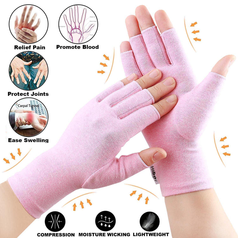 [Australia] - 2 Pairs Compression Arthritis Gloves, Fingerless Gloves for Women Rheumatoid & Osteoarthritis - Joint Pain and Carpel Tunnel Relief Hand Gloves for Men (Pink, Small-2 Pairs) Pink Small (2 Pair) 