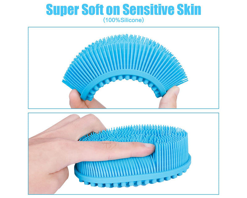 [Australia] - Silicone Body Brush, Soft Body Scrubber Shower Brush Exfoliating Cleaning Brush, Comfortable Face Skin Massage Tool (Blue) 
