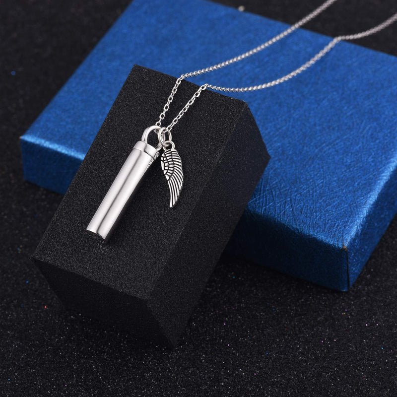 [Australia] - 925 Sterling Silver Minimalist Urn Pendant Ash Necklace Cylinder Memorial Ashes Keepsake Holder Exquisite Cremation Jewelry With wings urn necklace 