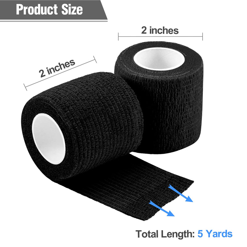 [Australia] - 12PCS Elastic Self Adherent Cohesive Bandages, Keilend 2'' x 5Yards Elastic Wrap Bandage, Stretch Tape for Ankle Sprains, Wrist Swelling &Tattoo，Black 12Pcs-Black 
