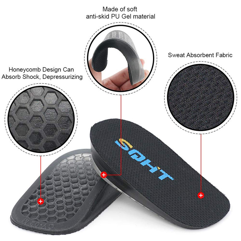 [Australia] - SQHT's Height Increase Insoles - Gel Shoe Heel Lift Inserts & Pads, Achilles Tendon Cushion Cups for Men and Women (Large (1.4" Height)) Black Large-1.4 Inch (Pack of 2) 