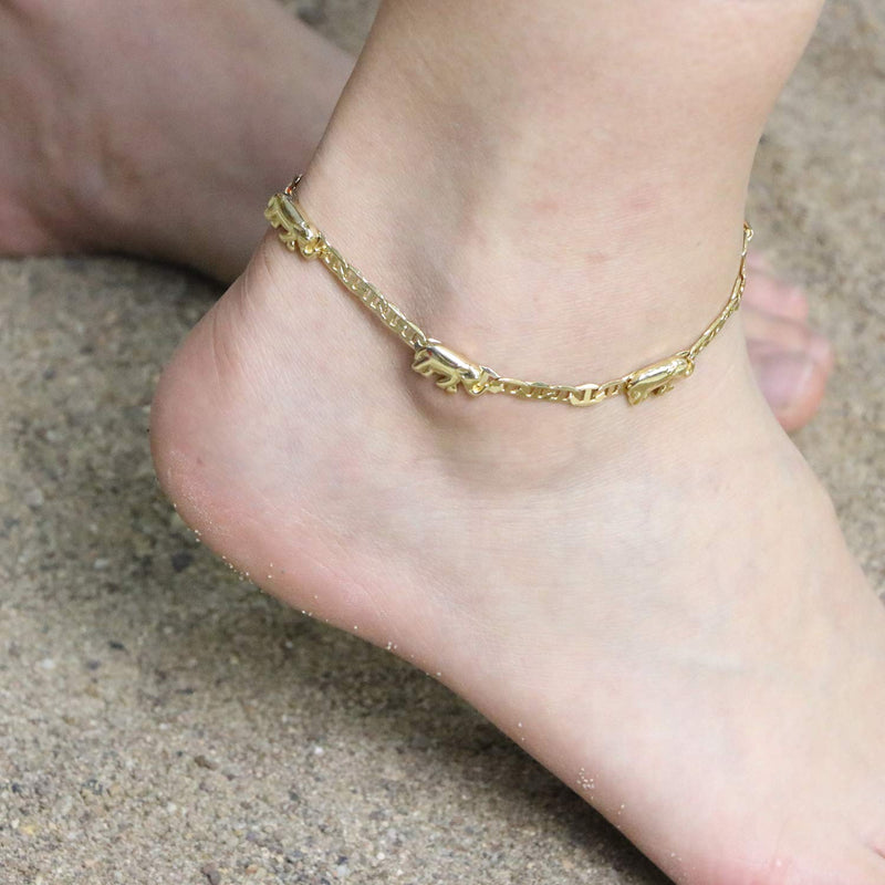 [Australia] - 18K Gold Elephant Anklet Bracelets for Women Teen Girl Flat Marina Cute Chain Handmade Unique Trendy Simple Minimalist Summer Beach Jewelry Christmas Gifts 