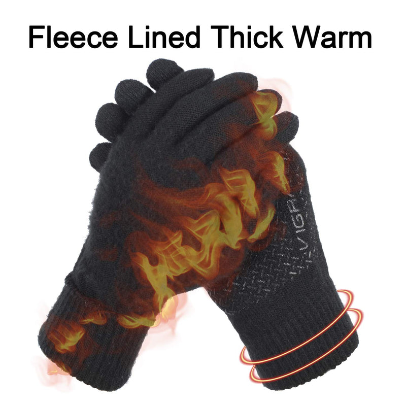 [Australia] - Winter Touchscreen Gloves for Men & Women 3 Fingers Dual-layer Touch Screen Warm Lined Anti-Slip Knit Texting Glove, Black, Medium 