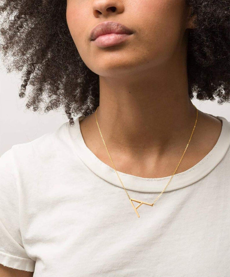 [Australia] - MOMOL Sideways Initial Necklace, 18K Gold Plated Stainless Steel Tiny Initial Necklace Dainty Personalized Letter Necklace Delicate Small Monogram Name Necklace for Women Girls B 