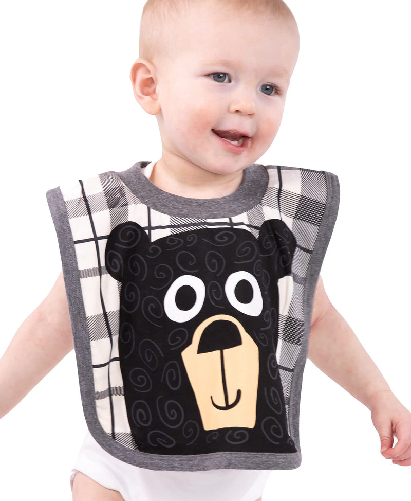 [Australia] - LazyOne Animal-Print Baby Bibs, Infant Bibs, Cute Baby Shower Gifts, One Size, Pack of 2 Beary Hungry and Gray Bear Plaid 