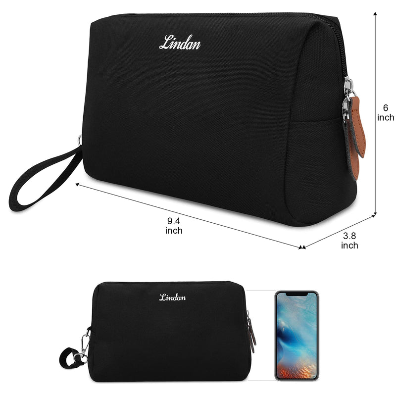 [Australia] - Large Makeup Bag Zipper Pouch Travel Cosmetic Organizer for Women and Girls Make Up Toiletry Bags Travel Makeup Bag for Women Girls with Carrying Strap(Large, Black) 