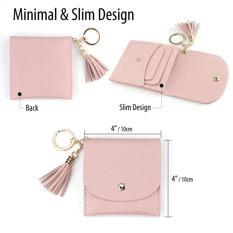 [Australia] - Small Keychain Wallet Gold Keyring with Tassel for Women Blush Pink 