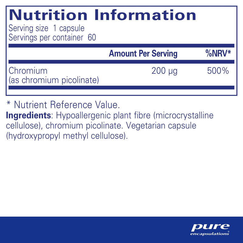 [Australia] - Pure Encapsulations - Chromium Picolinate 200 mcg - Hypoallergenic Support for Promoting Carbohydrate Catabolism and Weight Maintenance - 60 Capsules 