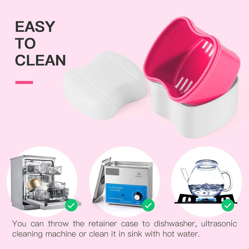 [Australia] - Annhua Dental Retainer Case with Flushable Basket，Denture Boxes Denture Storage Container for Soaking and Cleaning Dentures, Home & Travel Use（Pink) Pink 