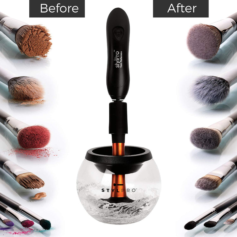[Australia] - STYLPRO Electric Makeup Brush Cleaner and Dryer Machine with 8 Brush Collars, Brush Cleanser - Fast, Automatic Spinning Brush Cleaner with Heat-Resistant Bowl - Premium Makeup Brush Cleaning Kit 
