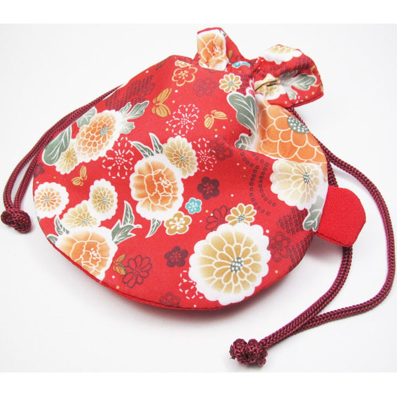[Australia] - DAISO Japanese Kimono Fabric Cosmetic Goldfish Small Purse Kinchaku - Red Fish Bag 