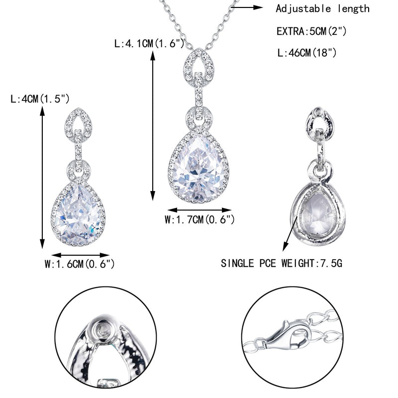[Australia] - EVER FAITH Austrian Crystal Wedding Banquet Droplet Teardrop CZ Jewelry Set Silver-Tone Clear 