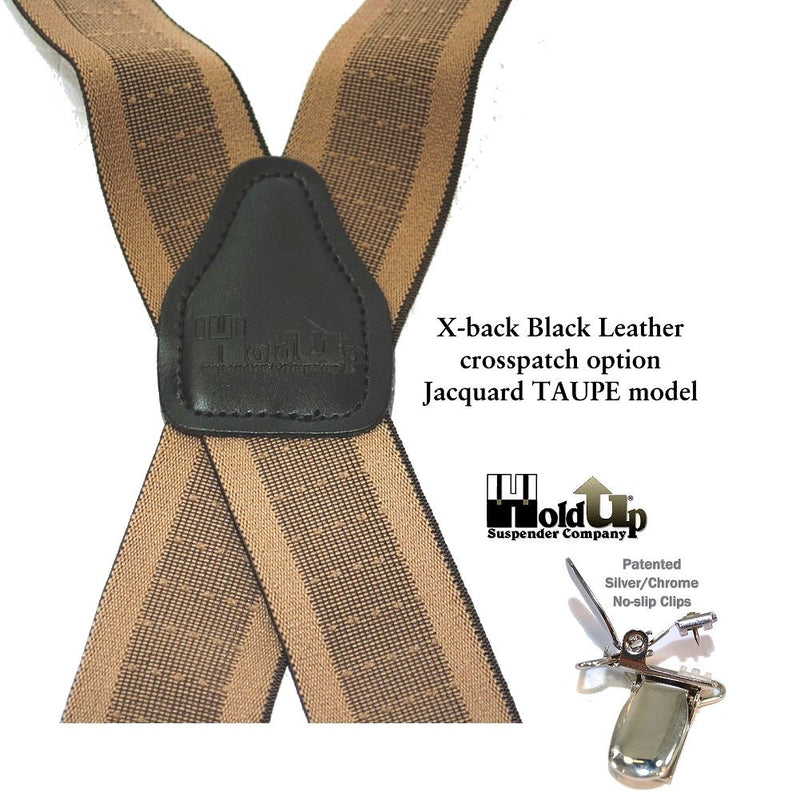 [Australia] - Hold-Ups Taupe Jacquard 1 1/2" wide in X-back style and patented No-slip Nickel Clips 