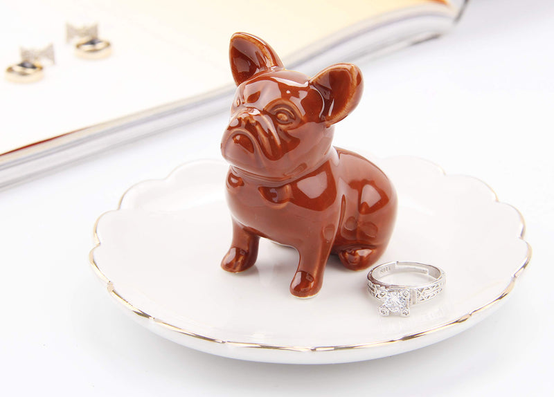 [Australia] - Bulldog Ring Holder Adorable Pug Dog Ceramic Jewelry Tray Porcelain Trinket Dish for Wedding Engagement, Holding Small Jewelries, Rings, Necklaces, Earrings, Bracelets, Trinket etc. 