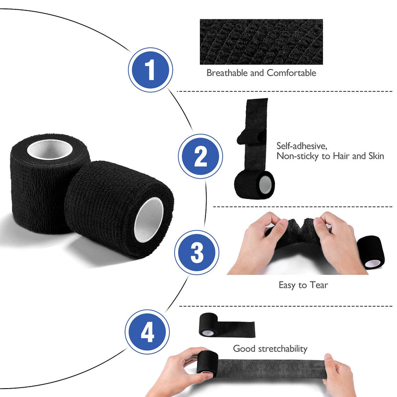 [Australia] - 12PCS Elastic Self Adherent Cohesive Bandages, Keilend 2'' x 5Yards Elastic Wrap Bandage, Stretch Tape for Ankle Sprains, Wrist Swelling &Tattoo，Black 12Pcs-Black 