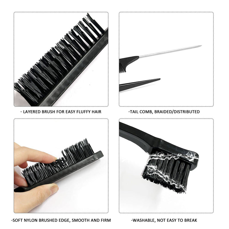 [Australia] - 3-Piece Heat Resistant Anti-Static Comb Grooming Edge Brush, Curling Comb Fluffy Hair Comb Steel Needle Tip Tail Comb for Hairdressing with 4 Duckbill Clips and 1 Wide Tooth Comb 
