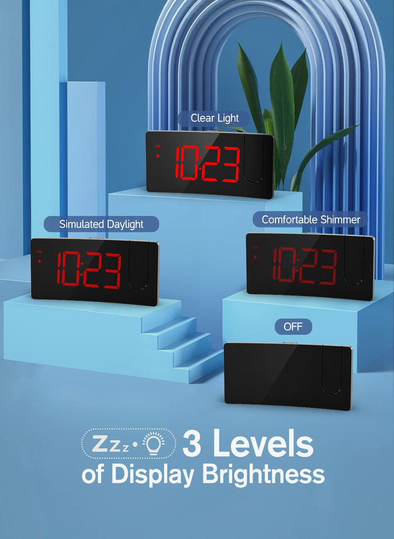 [Australia] - Projection Alarm Clock for Bedrooms, Red Digital Clock Projection on Ceiling Wall with USB Charging Port, 3-Level Brightness 180° Projector and Screen, 12/24H, Snooze, Bedside Clock for Elders, Adults 