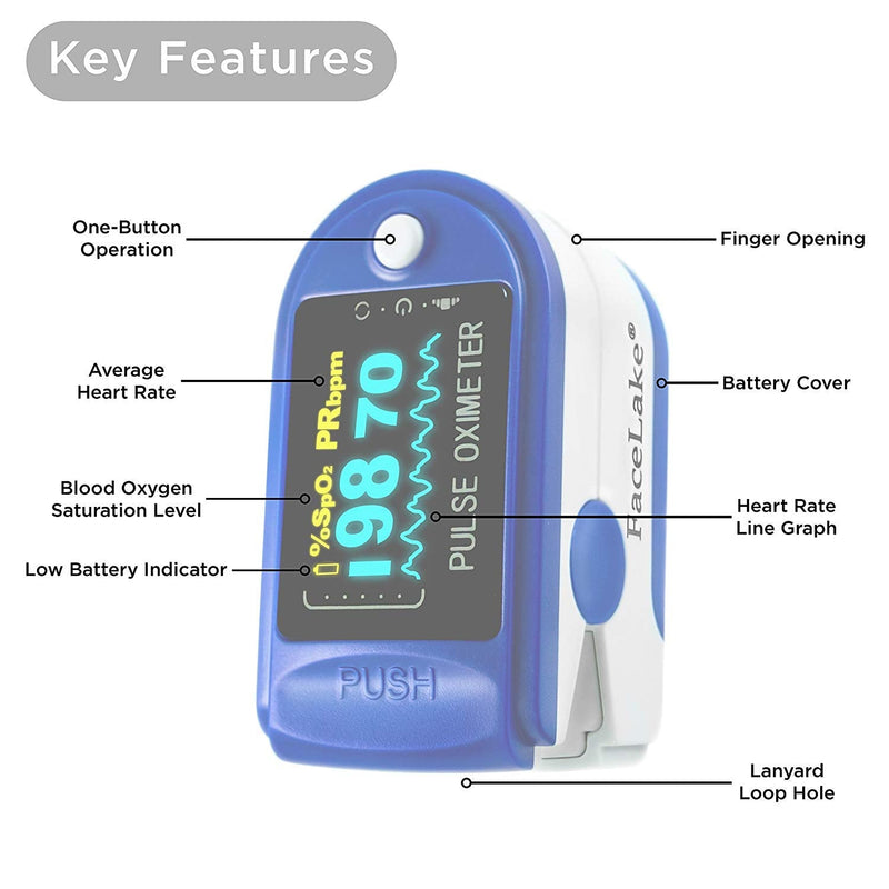 [Australia] - FaceLake FL350 Blue Pulse Oximeter with Carrying Case, Lanyard & Batteries 