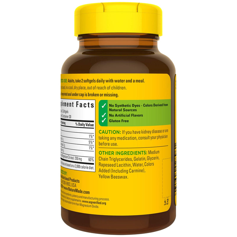 [Australia] - Nature Made Magnesium Citrate 250 mg, Dietary Supplement for Muscle Support, 60 Softgels, 30 Day Supply 60 Count (Pack of 1) 