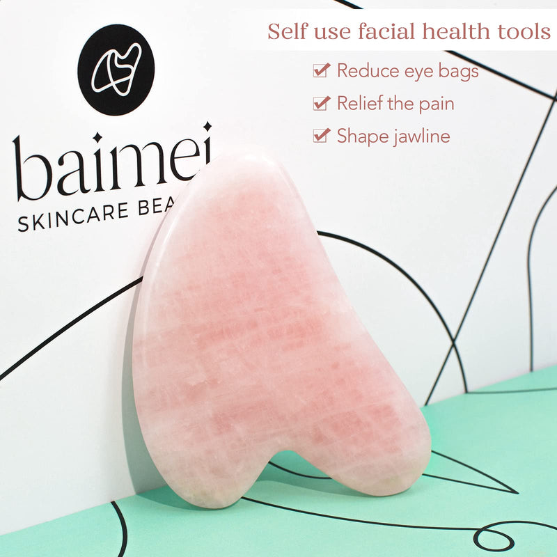 [Australia] - BAIMEI Gua Sha Facial Tool for Self Care, Massage Tool for Face and Body Treatment, Made of Rose Quartz, Relieve Tensions and Reduce Puffiness Pink 